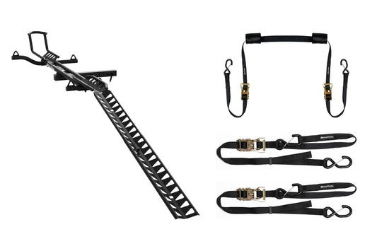 What is in the Olto Transport Kit: hitch rack with folding loading ramp, HandleCuff and SafeLoop ratcheting tie-downs